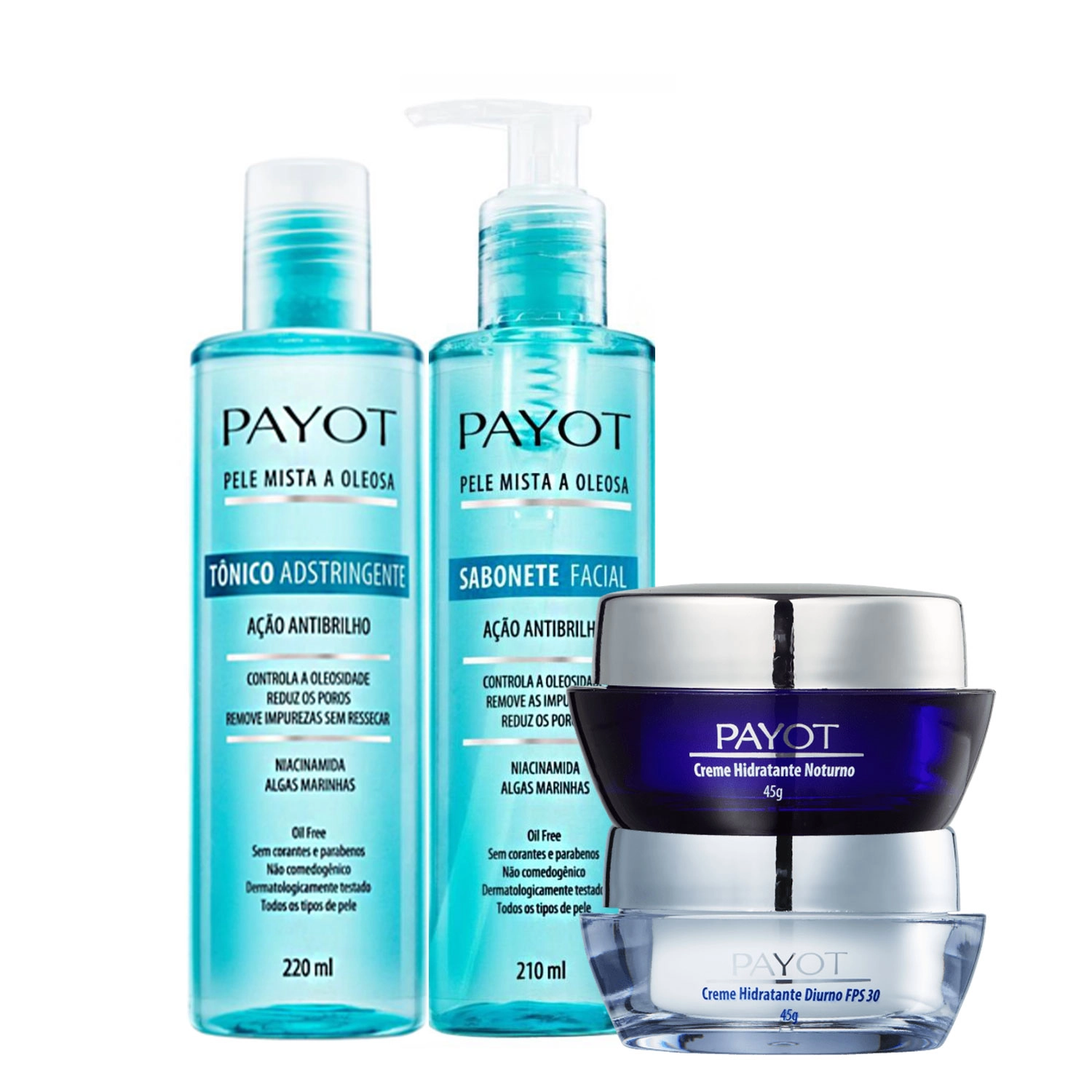 Produto Kit_Payot_Acao_Antibrilho_Facial_Sabonete_Tonico_Creme_Hidratante_Diurno_FPS30_Hidratante_Noturno_Evas