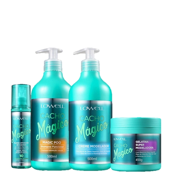 Lowell Cacho Magico Shampoo 500g Creme Modelador 500g Gelatina 450g E Fluido 200ml