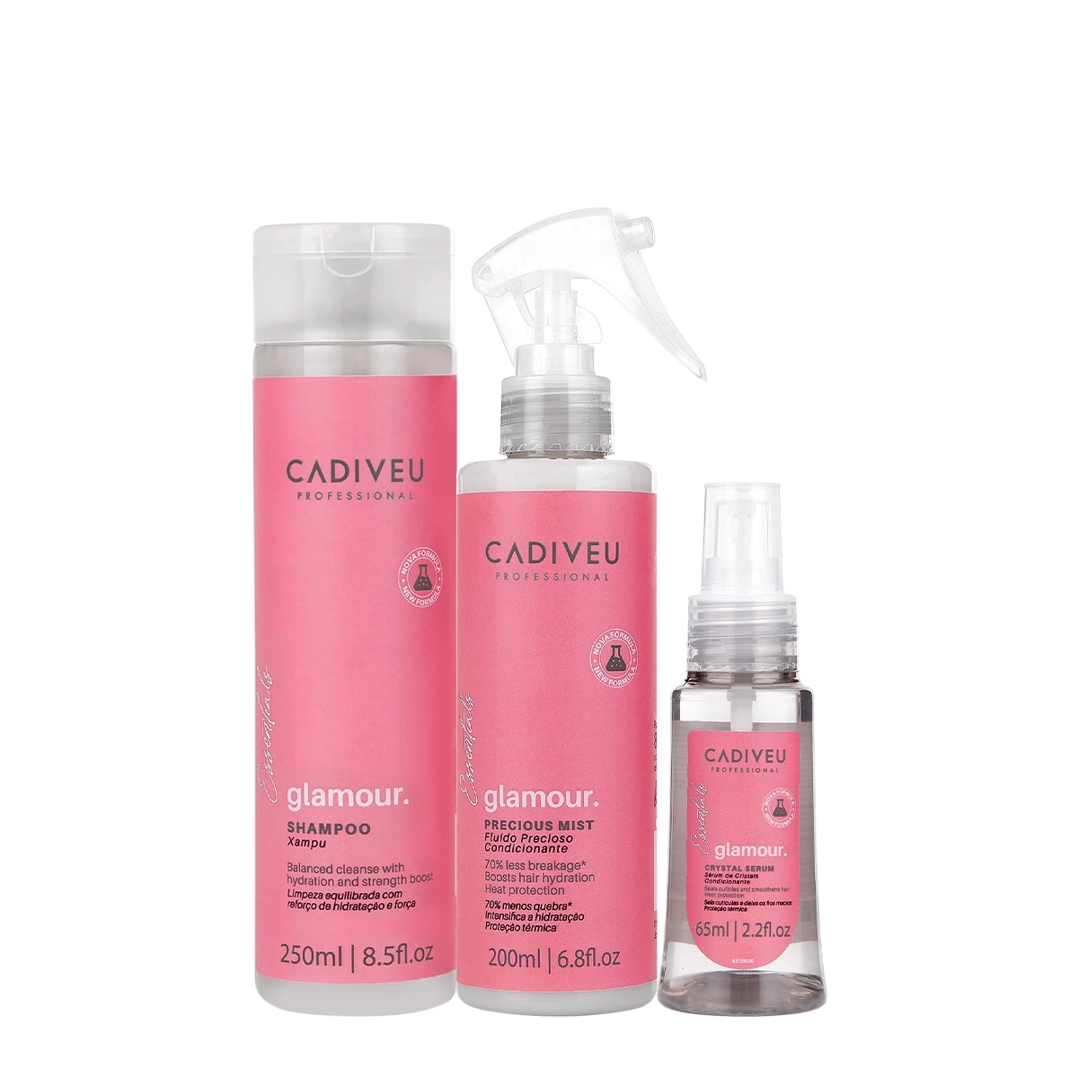 Kit Cadiveu Professional Essentials Glamour Shampoo Fluído E Sérum (3 Produtos)