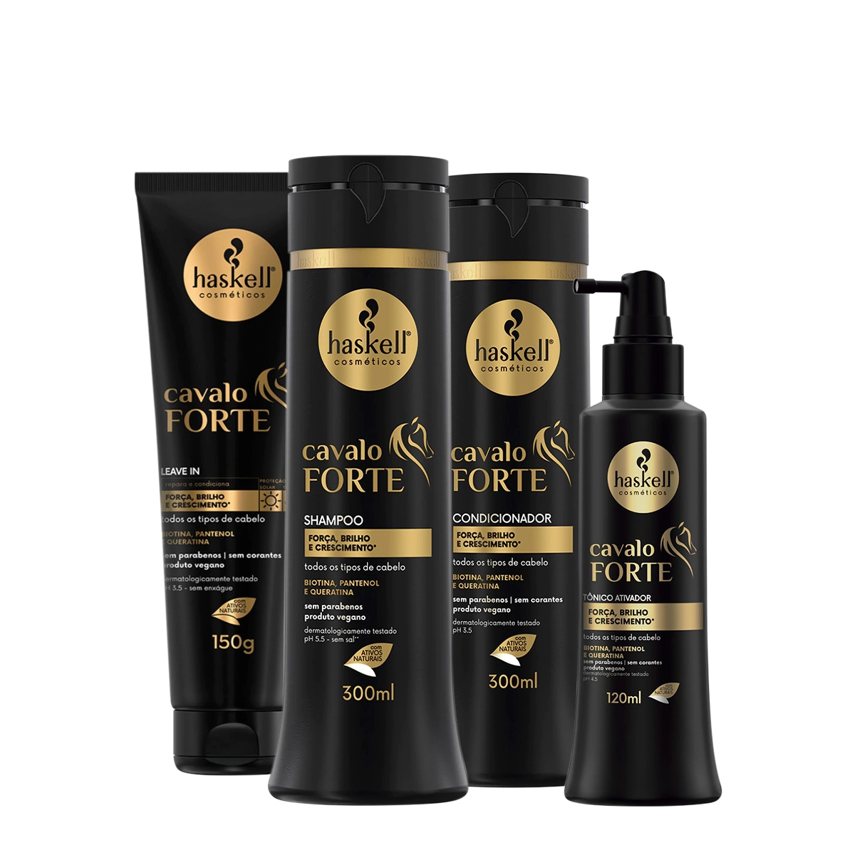 Kit Haskell Cavalo Forte Shampoo Condicionador Leave-in E Tônico (4 Produtos)