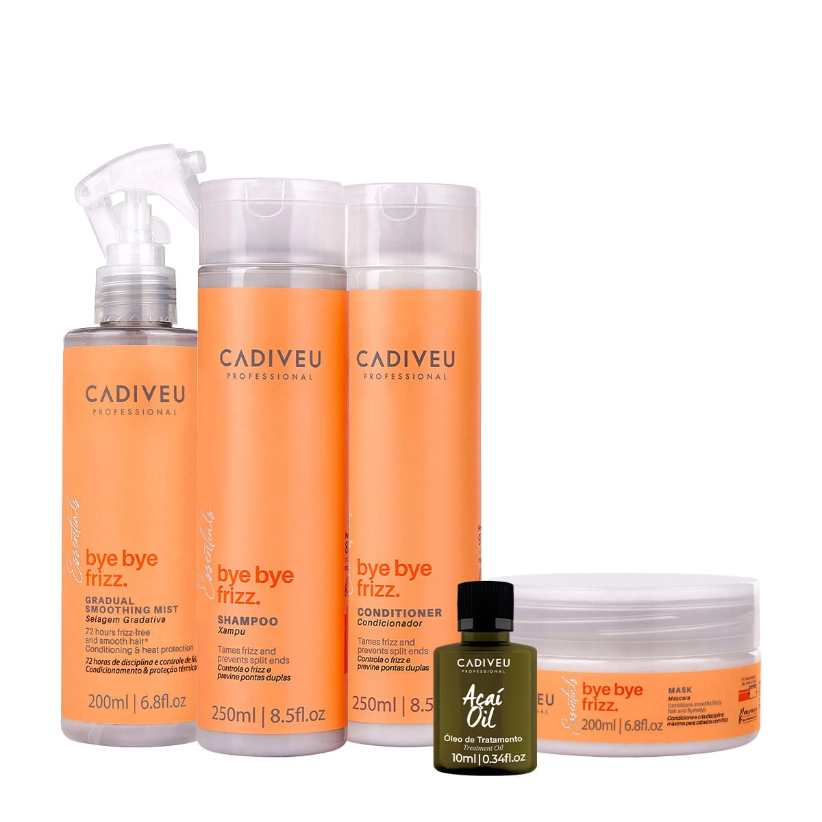 Kit Cadiveu Professional Bye Bye Frizz Shampoo Condicionador Selagem Gradativa Máscara E Açaí Oil (5 Produtos)