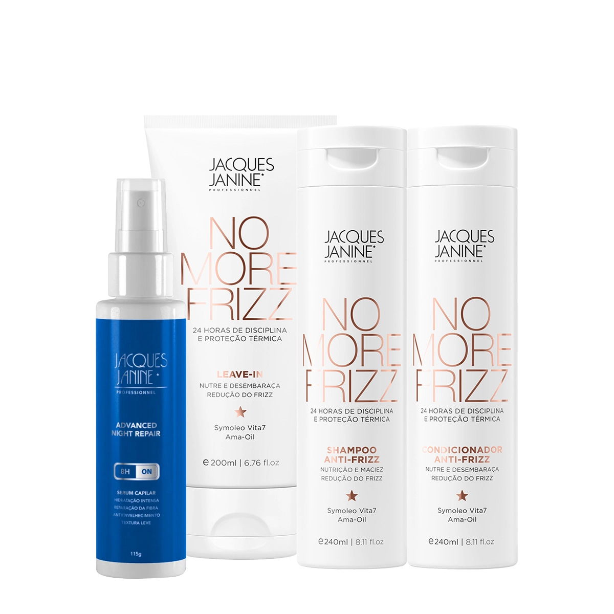 Produto Kit_Jacques_Janine_Professionnel_No_More_Frizz_Shampoo_Condicionador_Leave-in_e_Night_Serum_Evas_1