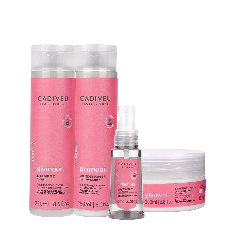 Kit Cadiveu Profissional Essentials Glamour Shampoo Condicionador Sérum E Máscara (4 Produtos)