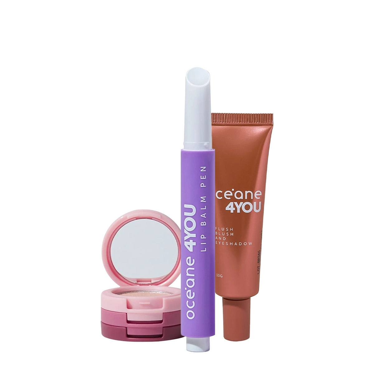 Kit Océane 4you Sombra Rose Sparkle Lip Balm Clear E Flush Bright Cherry (3 Produtos)