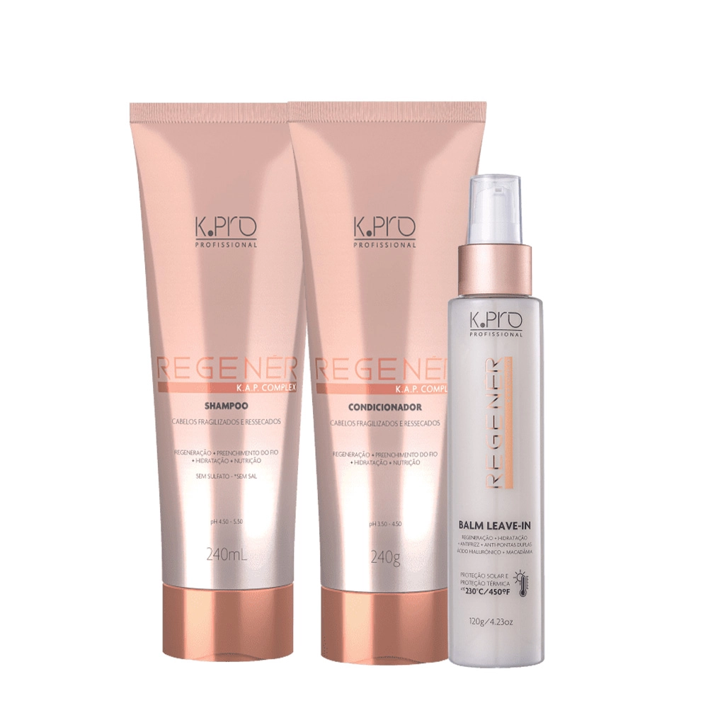 Kit K.Pro Profissional Regenér Shampoo Condicionador E Balm Leave-in (3 Produtos)