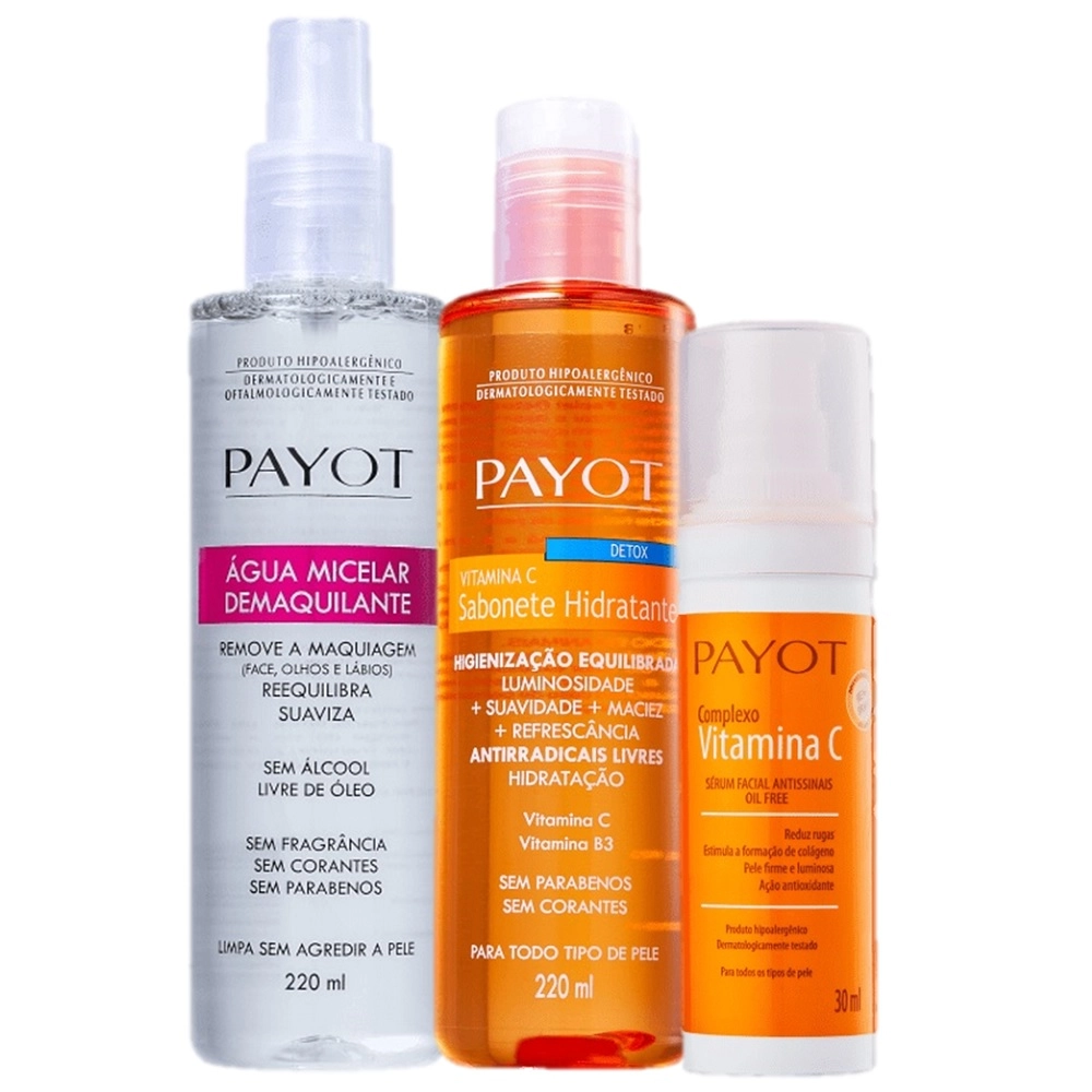 Produto Kit_Payot_Vitamina_C_Limpeza_Facial_Serum_Anti-Idade_Sabonete_Liquido_Demaquilante_Evas_1