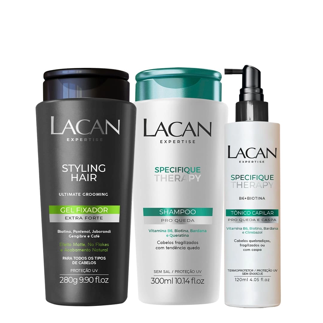 Produto Kit_Lacan_Specifique_Therapy_Pro_Queda_e_Caspa_Tonico_Shampoo_e_Gel_Fixador_Evas_1