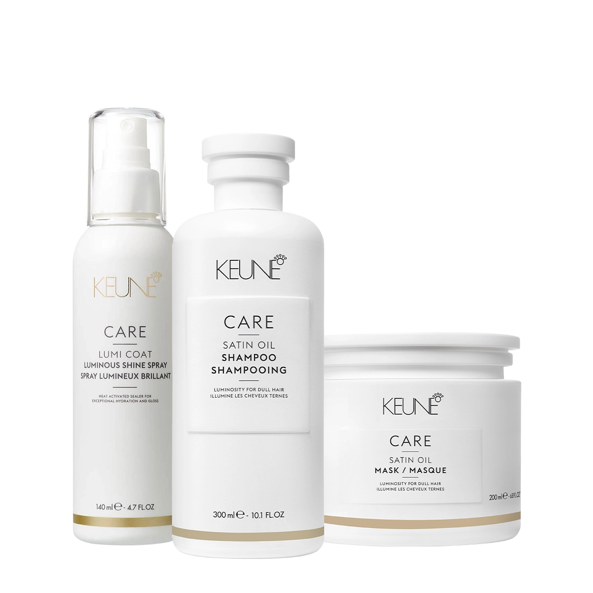 Kit Keune Care Satin Oil Shampoo Máscara E Lumi Coat Finalizador (3 Produtos)