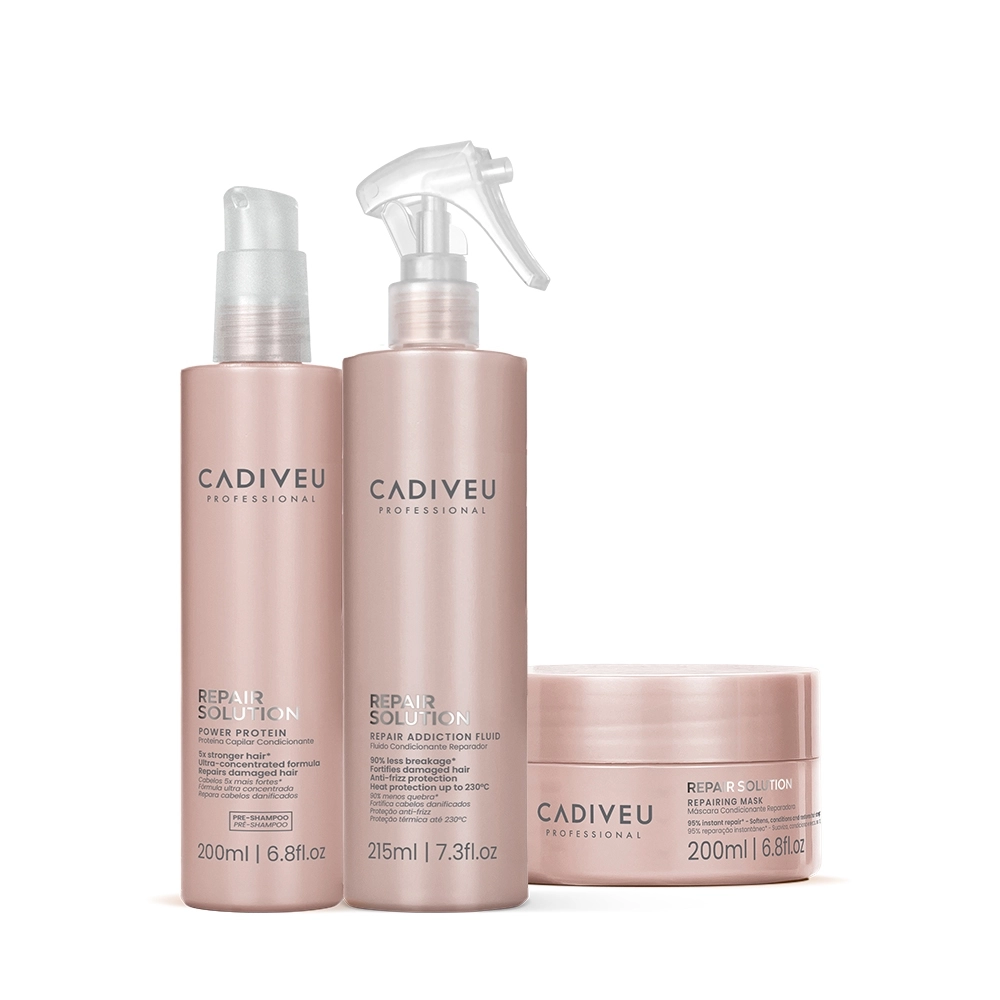 Kit Cadiveu Repair Solution Máscara Ptroteína E Fluído Reparador Leave-in (3 Produtos)