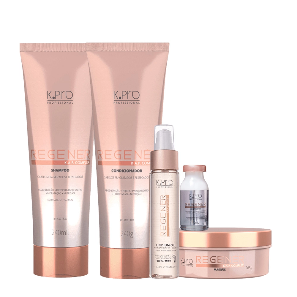 Kit K.Pro Profissional Regenér Shampoo Condicionador Leave-in Oil E Ampola (5 Produtos)