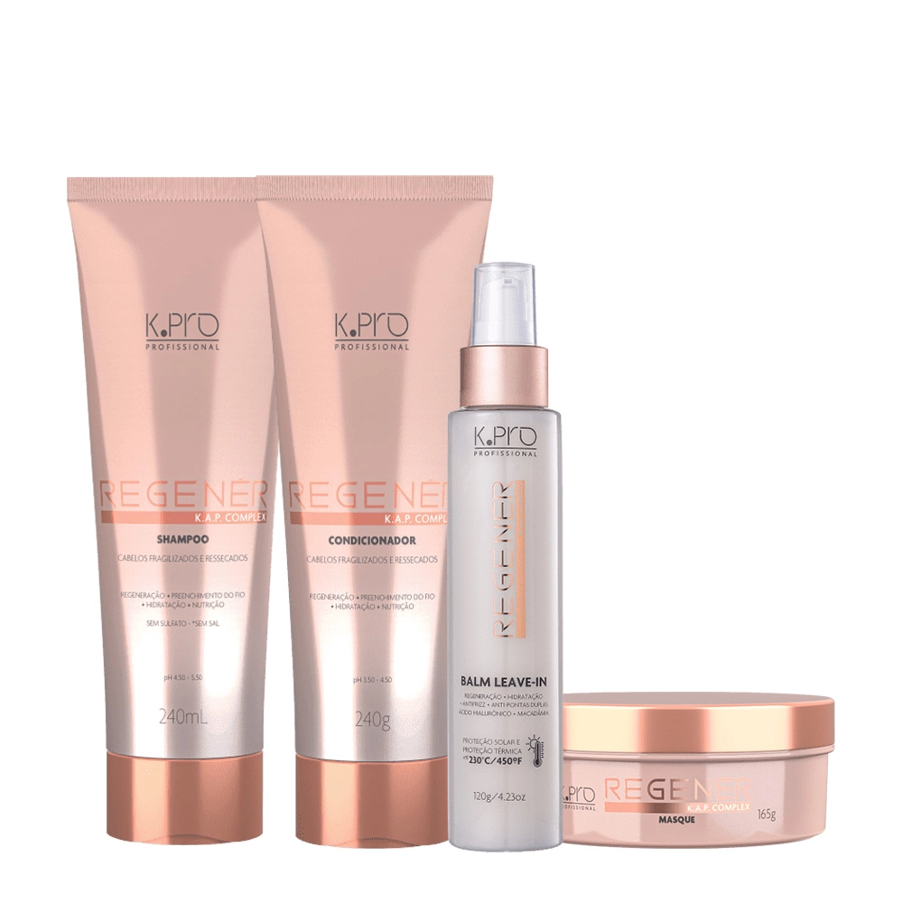 Kit K.Pro Profissional Regenér Shampoo Condicionador Máscara E Leave-in (4 Produtos)