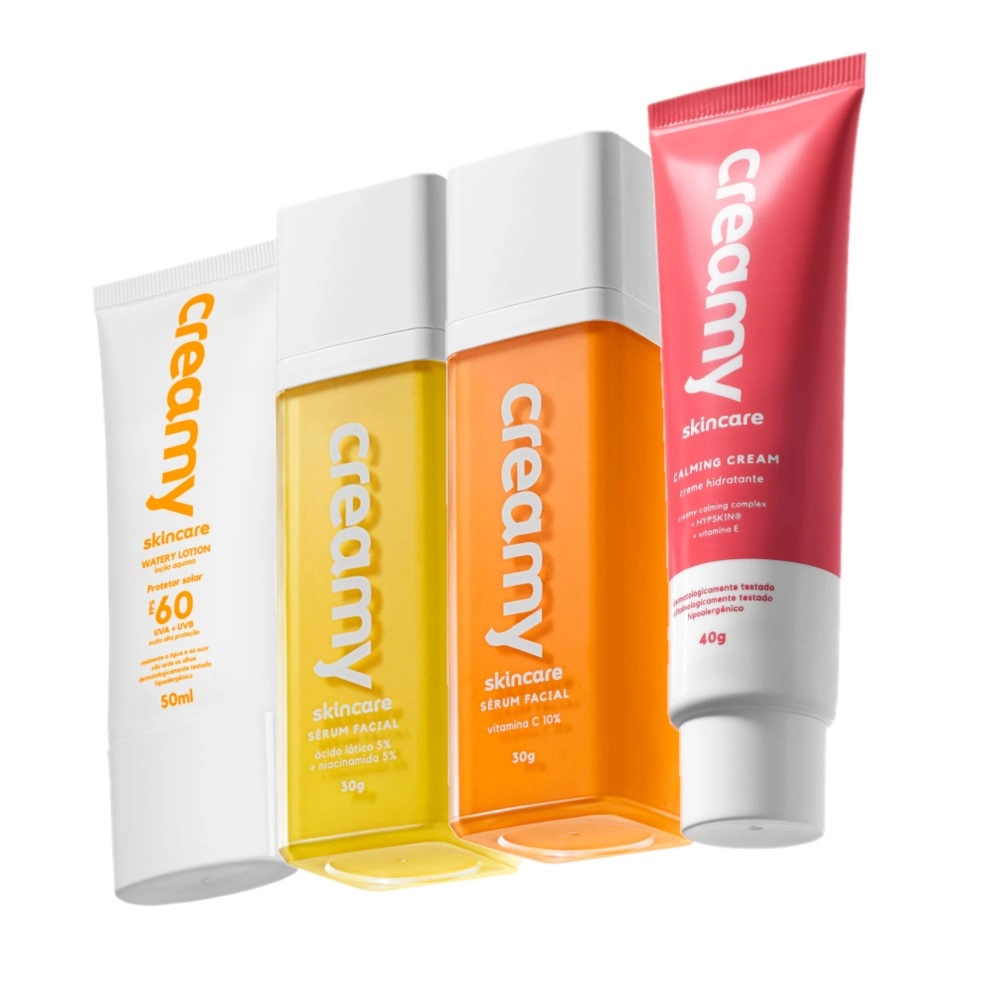 Produto Kit_Creamy_Skincare_Vitamina_C_Latico_Hidratante_Calming_Cream_Protetor_Facial_FPS60_Evas_1