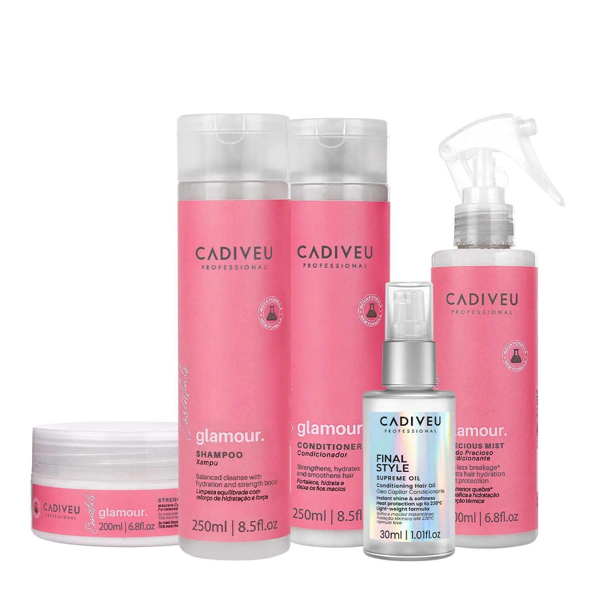 Kit Cadiveu Professional Glamour Hair Care Total E Final Style Oil (5 Produtos)