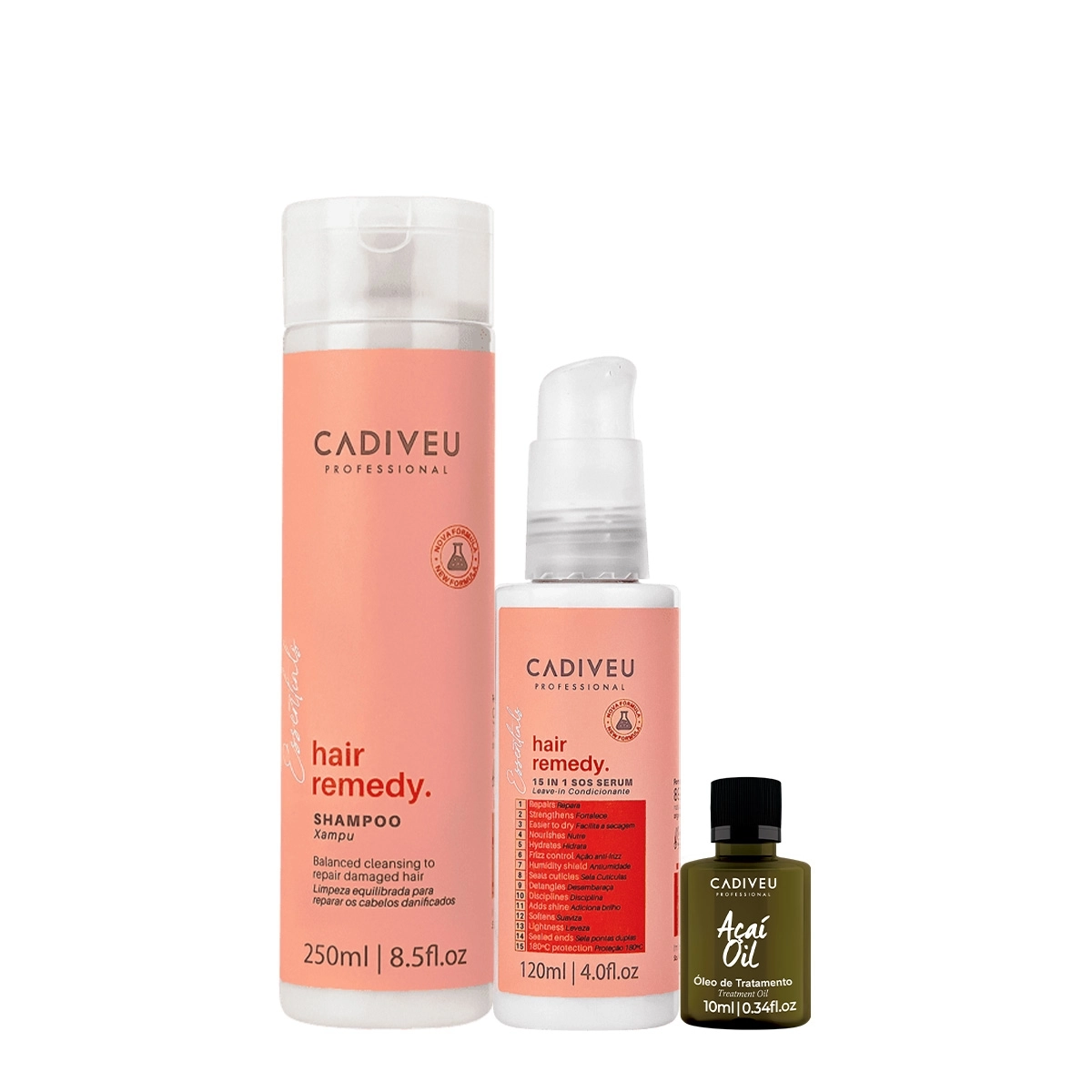 Kit Cadiveu Essentials Hair Remedy Shampoo Sérum E Açaí Oil (3 Produtos)