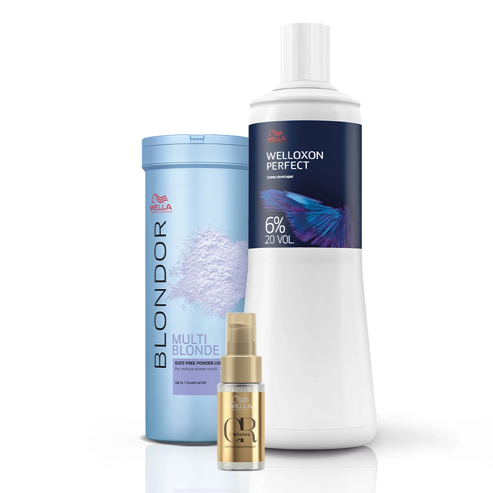 Kit Wella Blondor Pó Descolorante 400g + Oxidante 6% 20V + Oil Reflections 30ml (3 Produtos)