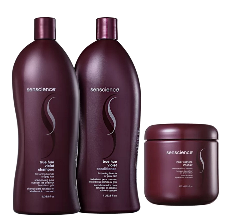 Kit Senscience True Hue Violet Shampoo e Condicionador 1L e Máscara Inner Restore Intensif 500ml