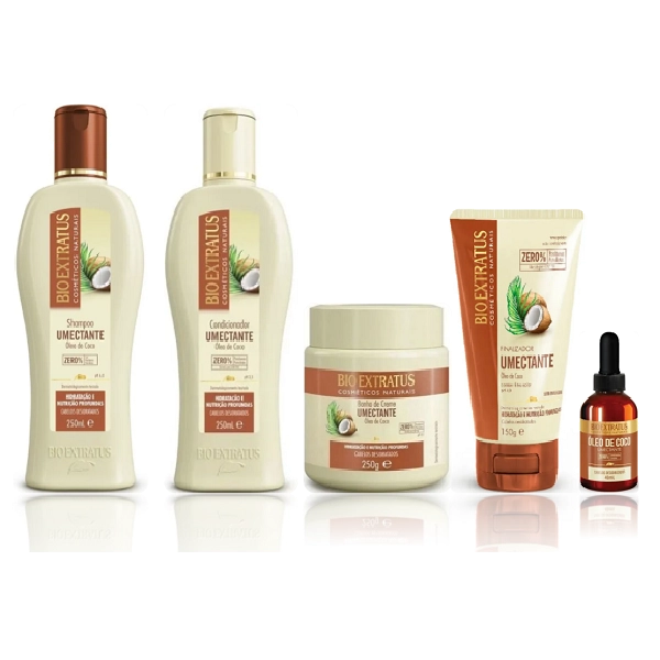 Bio Extratus Umectante De Óleo De Coco Shampoo+Condicionador 250ml+Máscara 250g+Finalizador Umectante 150g+Óleo Umectant