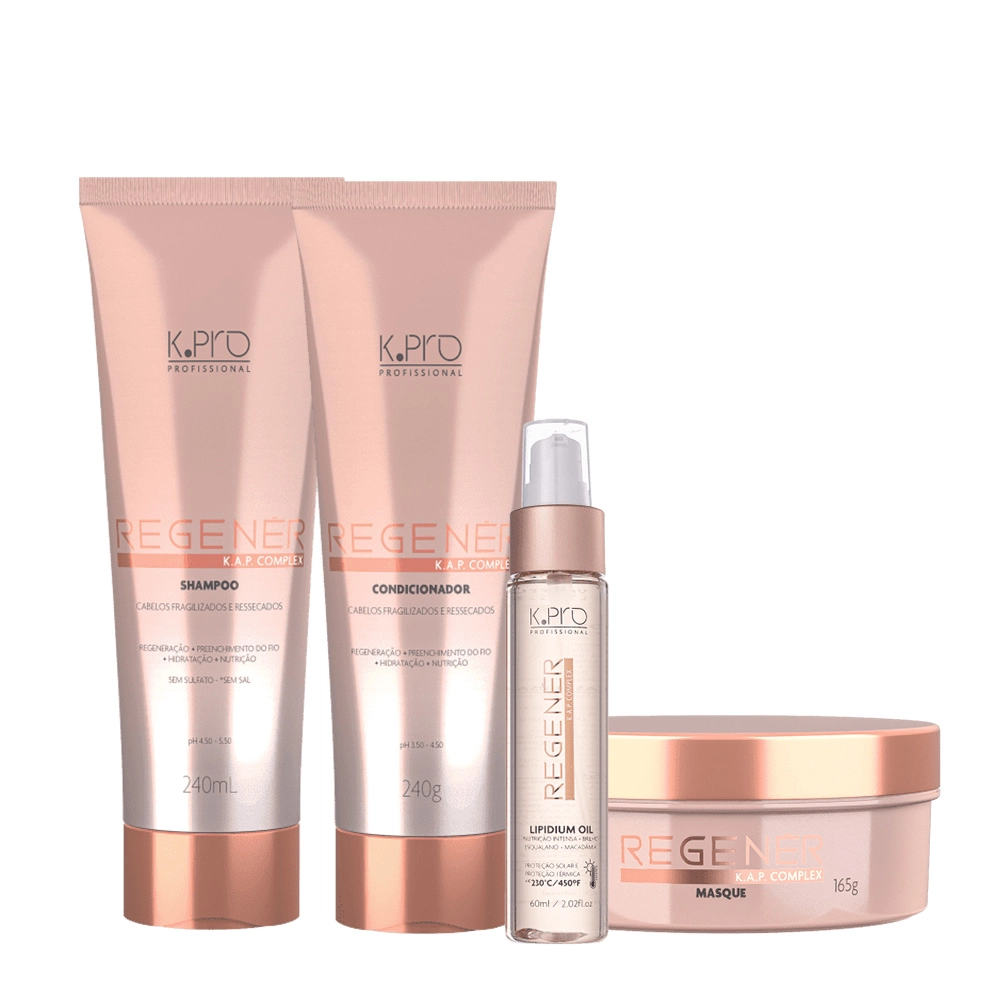 Kit K.Pro Profissional Regenér Shampoo Condicionador Máscara E Oil (4 Produtos)