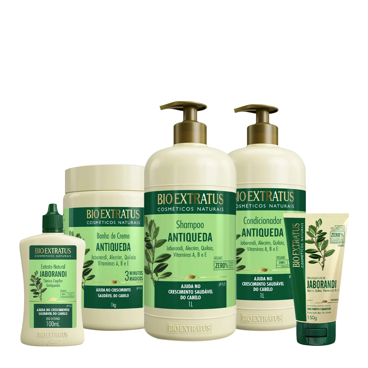 Kit Bio Extratus Jaborandi Antiqueda Shampoo Litro Condicionador Máscara Finalizador E Tônico (5 Produtos)