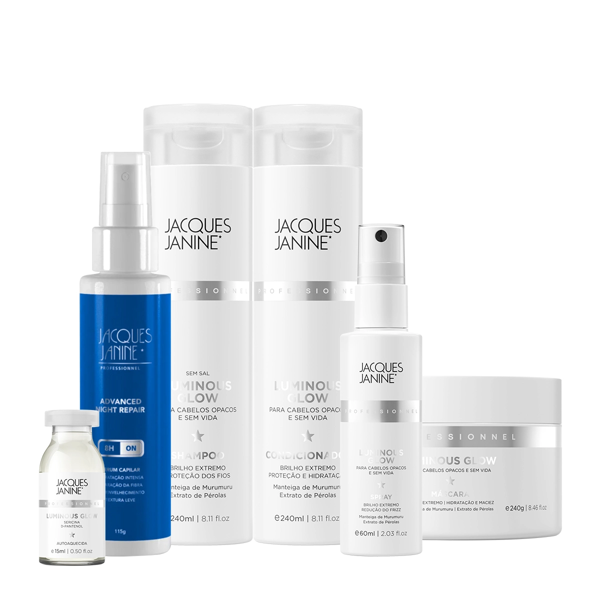 Produto Kit_Jacques_Janine_Professionnel_Luminous_Glow_Shampoo_Condicionador_Mascara_Spray_Ampola_e_Night_Serum_Evas_1