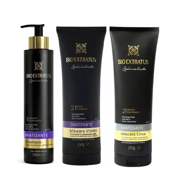 Bio Extratus Matizante Shampoo 300ml Com Mascara Violeta E Mascara Cinza 250g