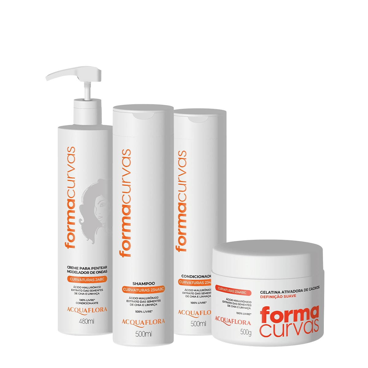Kit Acquaflora Forma Curvas Duo Creme De Pentear Ondas E Gelatina Suave (4 Produtos)