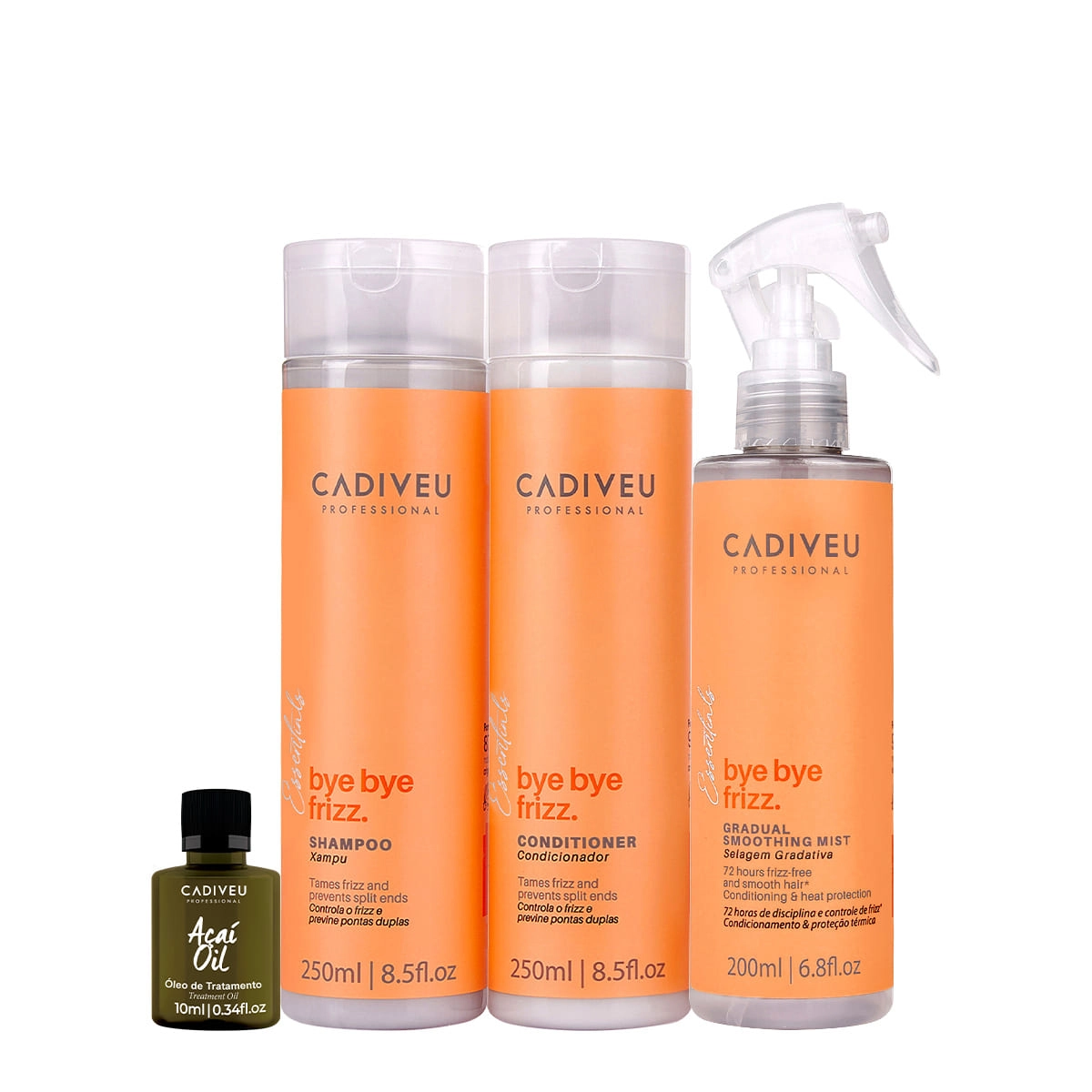 Kit Cadiveu Professional Bye Bye Frizz Shampoo Condicionador Selagem Gradativa E Açaí Oil (4 Produtos)