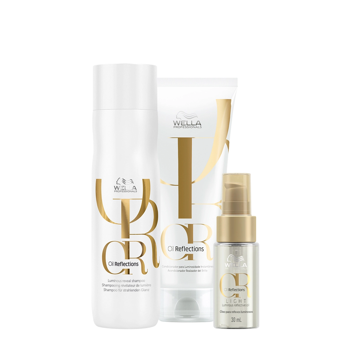 Kit Wella Professionals Oil Reflections Shampoo 250ml Condicionador 200ml Óleo Light 30ml