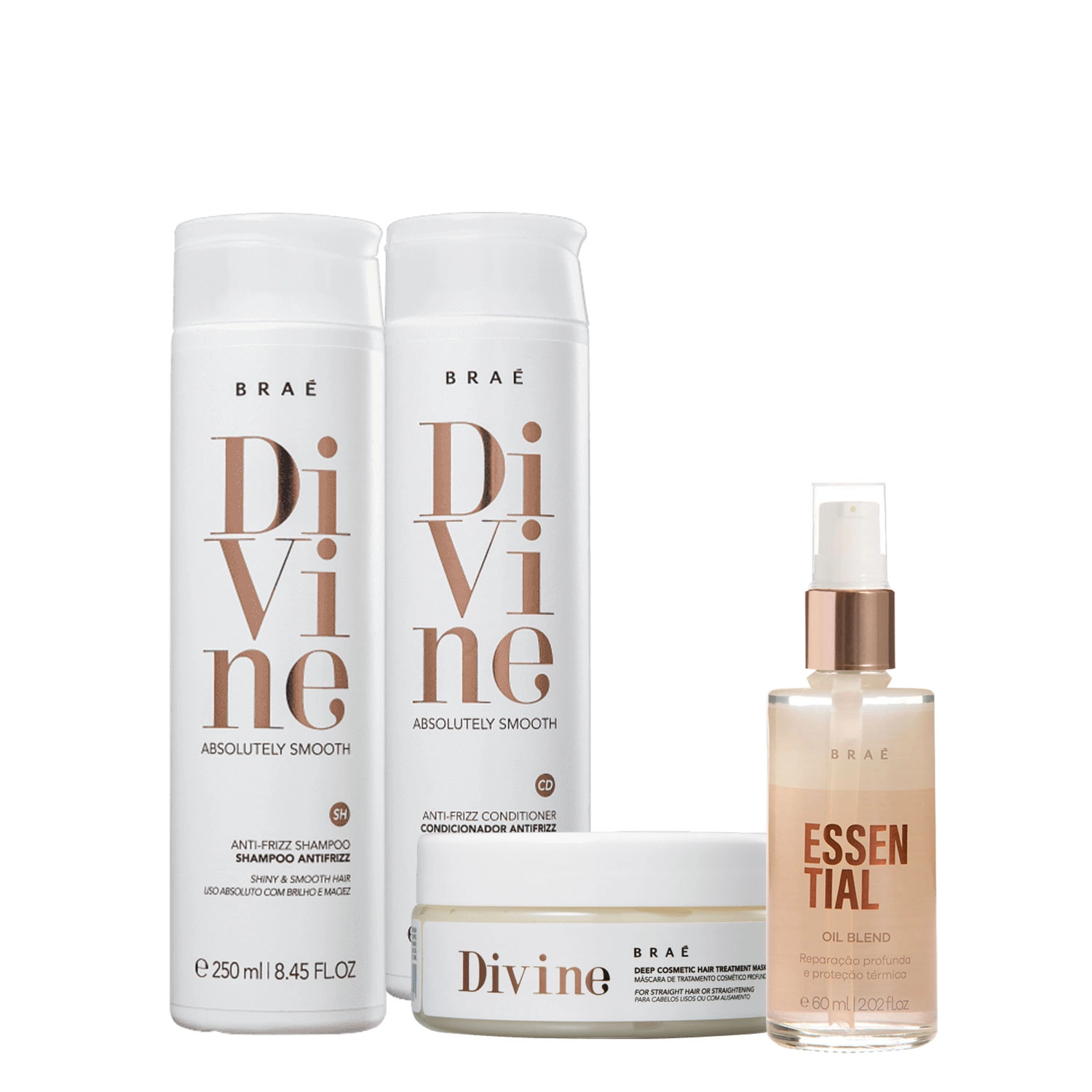 Kit Braé Divine Shampoo Condicionador Máscara E Essential Oil Blend (4 Produtos)