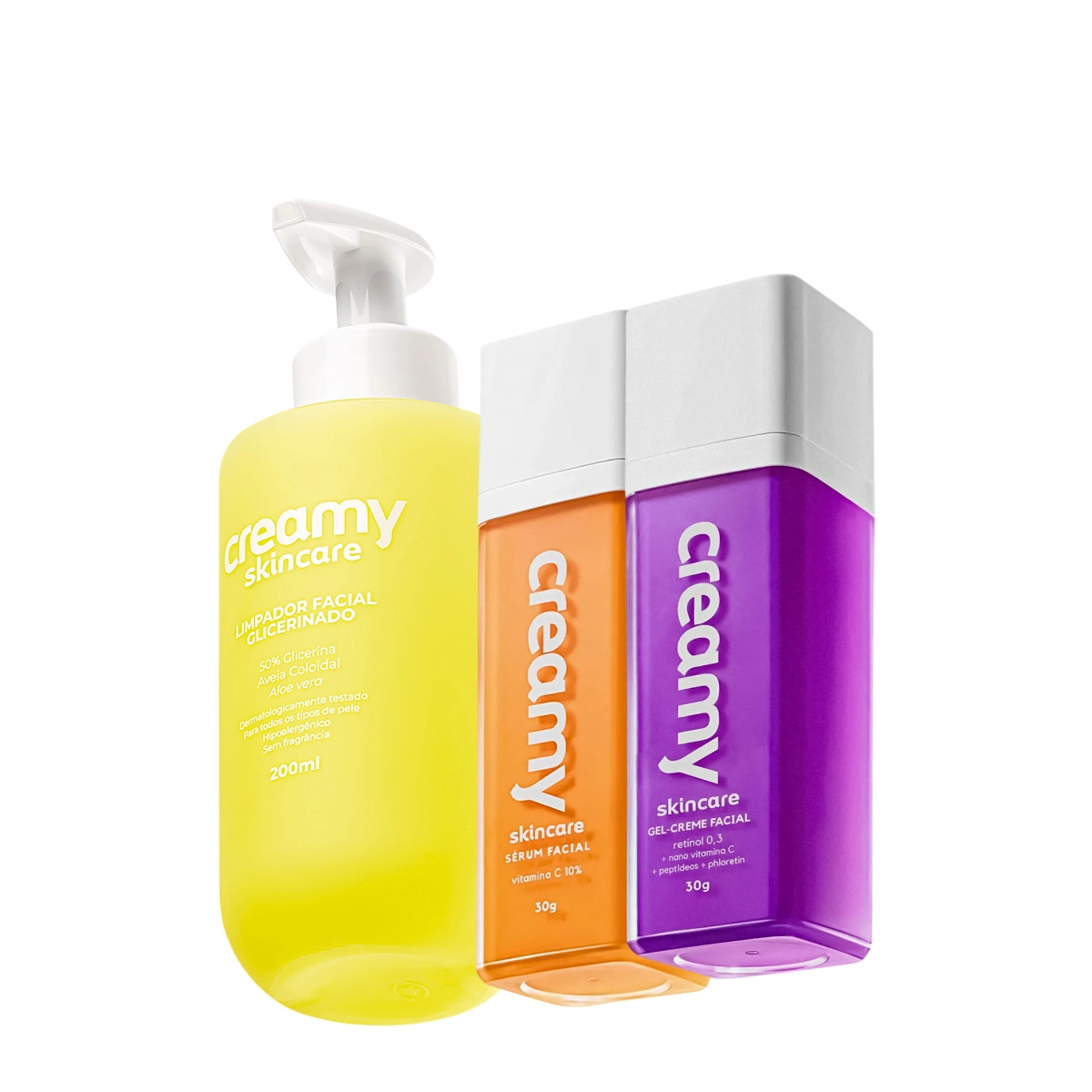 Kit Creamy Skincare Limpador Glicerinado Vitamina C Retinol (3 Produtos)