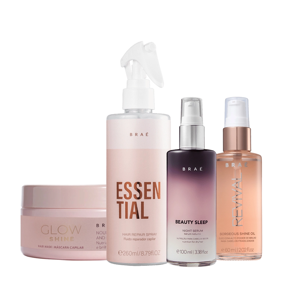 Kit Braé Gorgeous E Braé Essential Fluído Reparador Glow Shine Máscara E Sleep (4 Produtos)