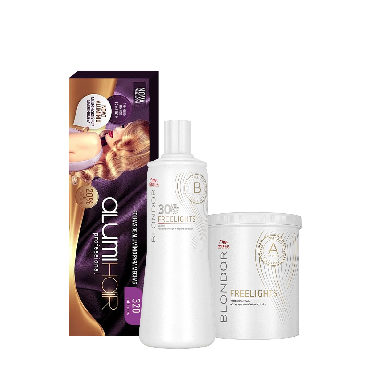 Kit Wella Professionals Freelights Oxidante 9% 30 Volumes + Pó Descolorante E Alumi Hair (3 Produtos)