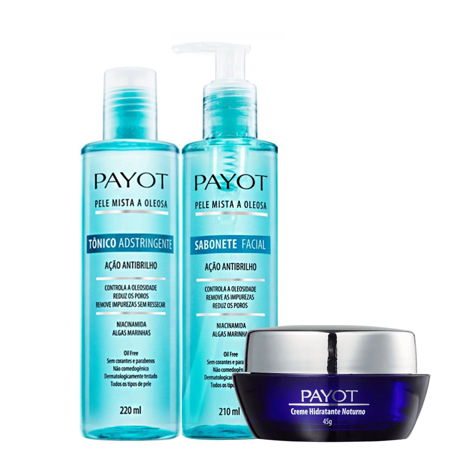 Kit Payot Ação Antibrilho Facial Sabonete Tônico E Hidratante Noturno (3 Produtos)