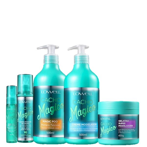 Lowell Cacho Magico Shampoo 500g Creme Modelador 500g Gelatina 450g Oleo 60ml E Fluido 200ml