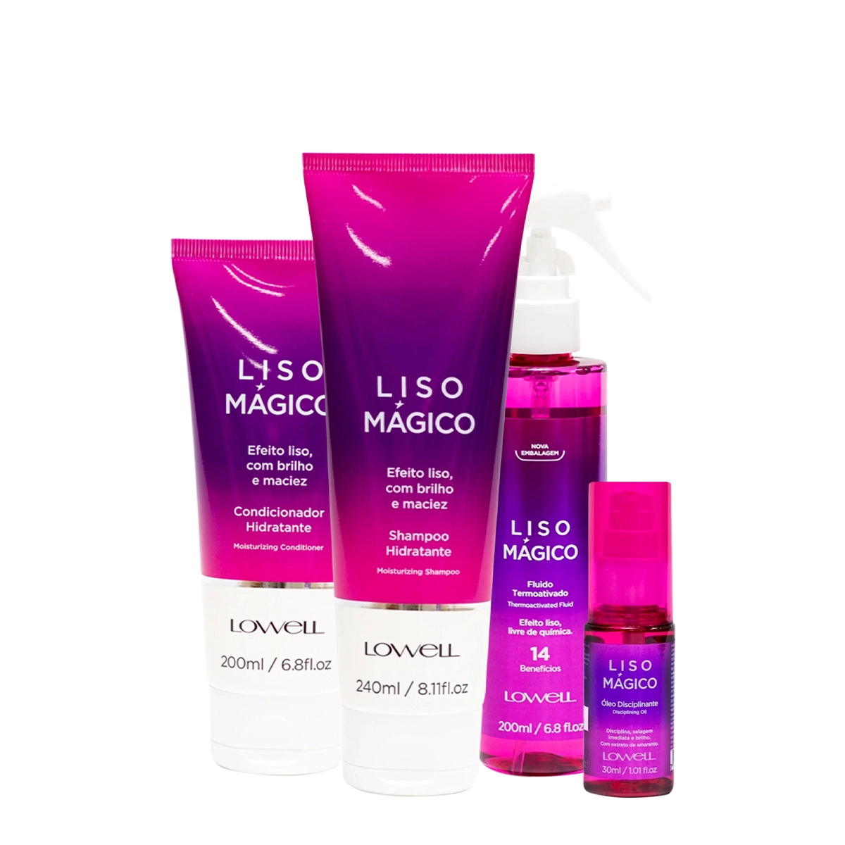 Kit Lowell Liso Mágico Duo Oil Fluído (4 Produtos)