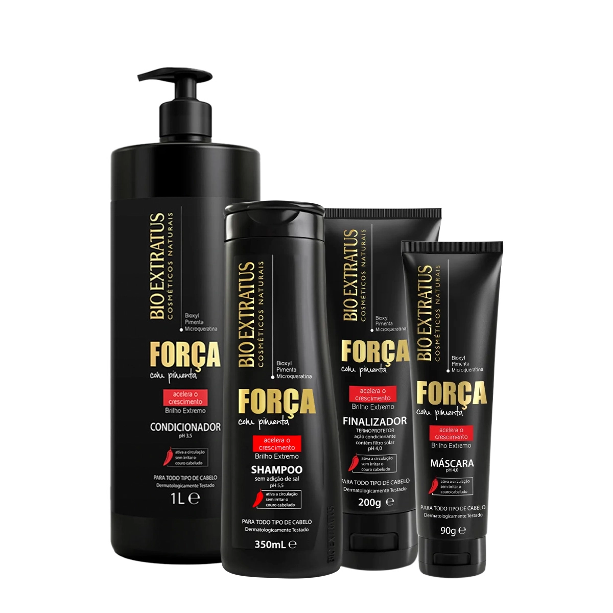 Kit Bio Extratus Força Com Pimenta Shampoo Condicionador Litro Máscara E Finalizador (4 Produtos)
