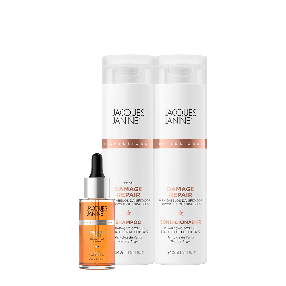Produto Kit_Jacques_Janine_Damage_Repair_Shampoo_Condicionador_e_Miracle_Oils_Ojon_Evas_1