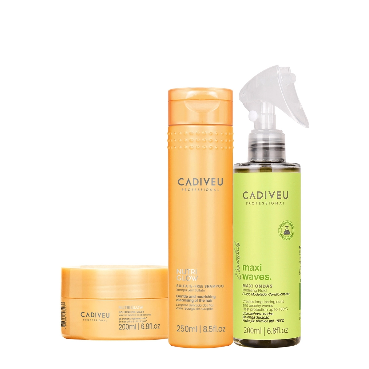 Kit Cadiveu Professional Nutri Glow Shampoo Máscara E Maxi Ondas (3 Produtos)