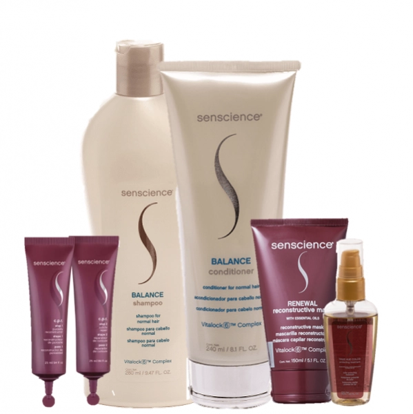 Senscience Balance Home Care Duo CPR Tratamento Reconstrutor 25ml Renewal Mask 150ml E True Hue Oleo 55ml