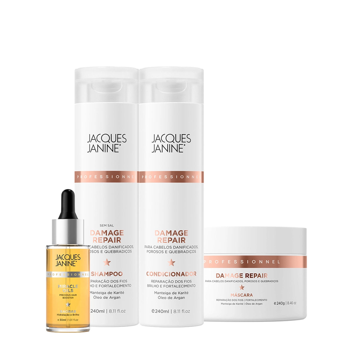 Kit_Jacques_Janine_Damage_Repair_Shampoo_Condicionador_Mascara_e_Miracle_Oils_Baobab_Evas_1 Produto Kit_Jacques_Janine_Damage_Repair_Shampoo_Condicionador_Mascara_e_Miracle_Oils_Baobab_Evas_1
