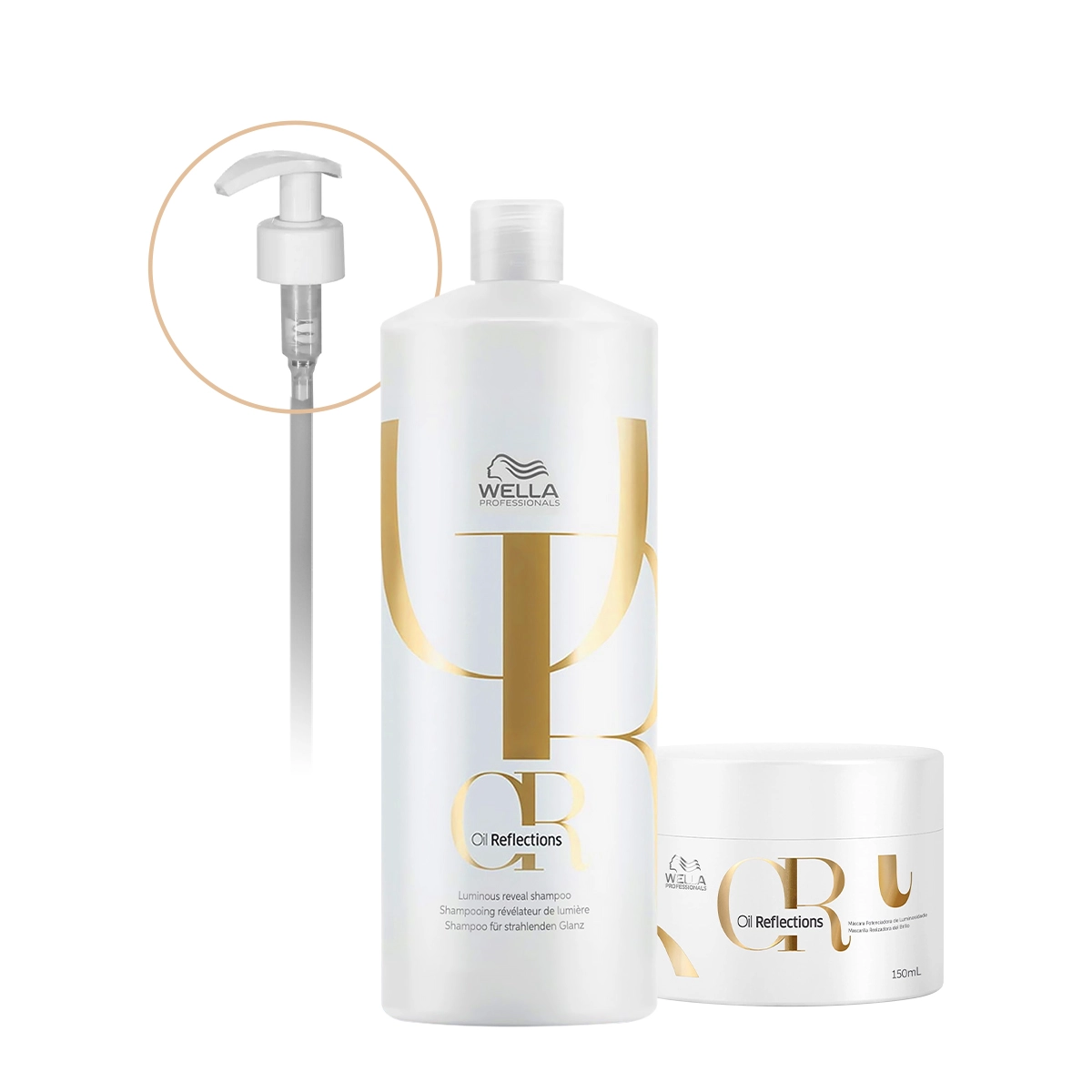 Kit Wella Professionals Oil Reflections Shampoo Máscara 150 Válvula Pump (3 Produtos)