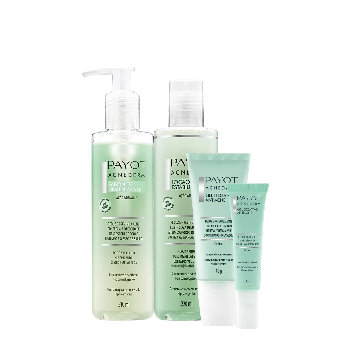 Kit Payot Acnederm Gel Hidratante Antiacne Secativo Sabonete Líquido E Tônico (4 Produtos)