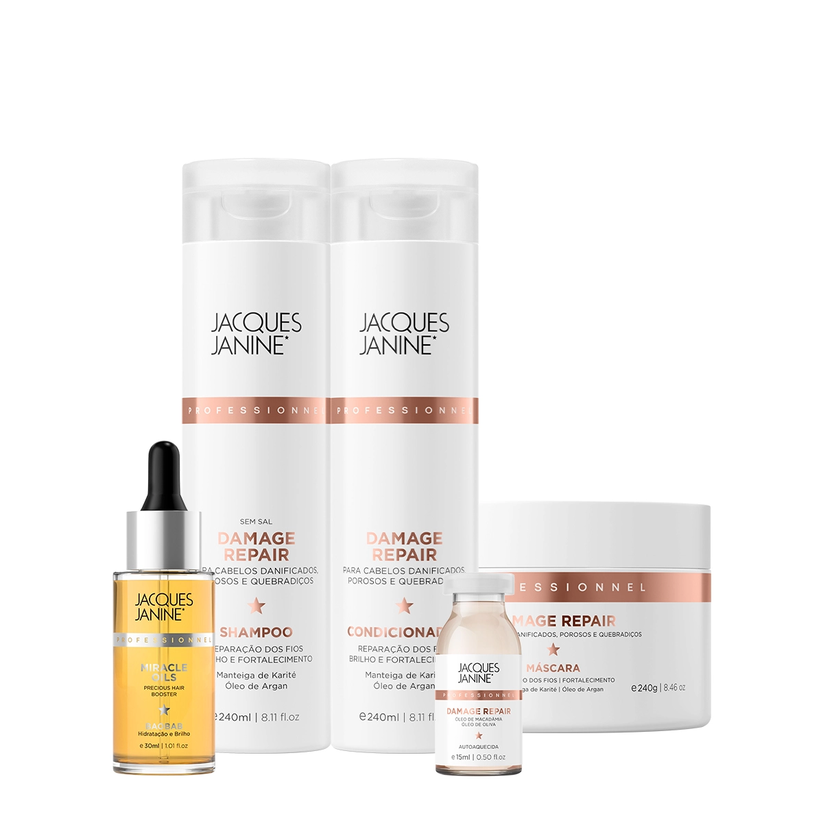 Produto Kit_Jacques_Janine_Damage_Repair_Shampoo_Condicionador_Mascara_Ampola_e_Miracle_Oils_Baobab_Evas_1