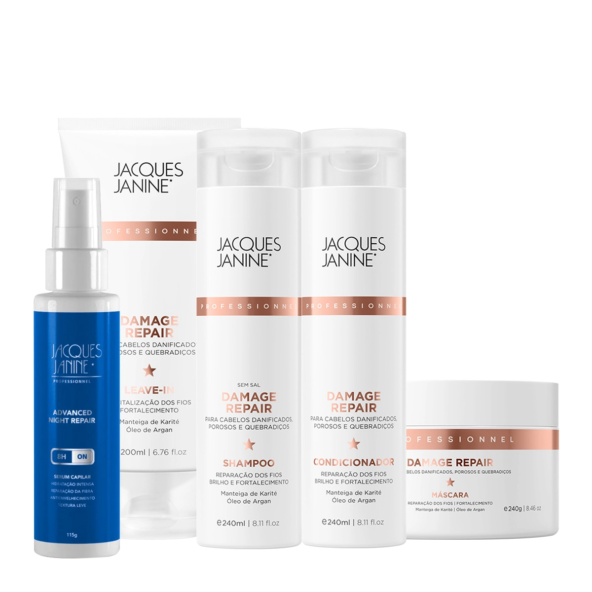 Produto Kit_Jacques_Janine_Damage_Repair_Shampoo_Condicionador_Mascara_Leave-in_e_Night_Serum_Evas_1