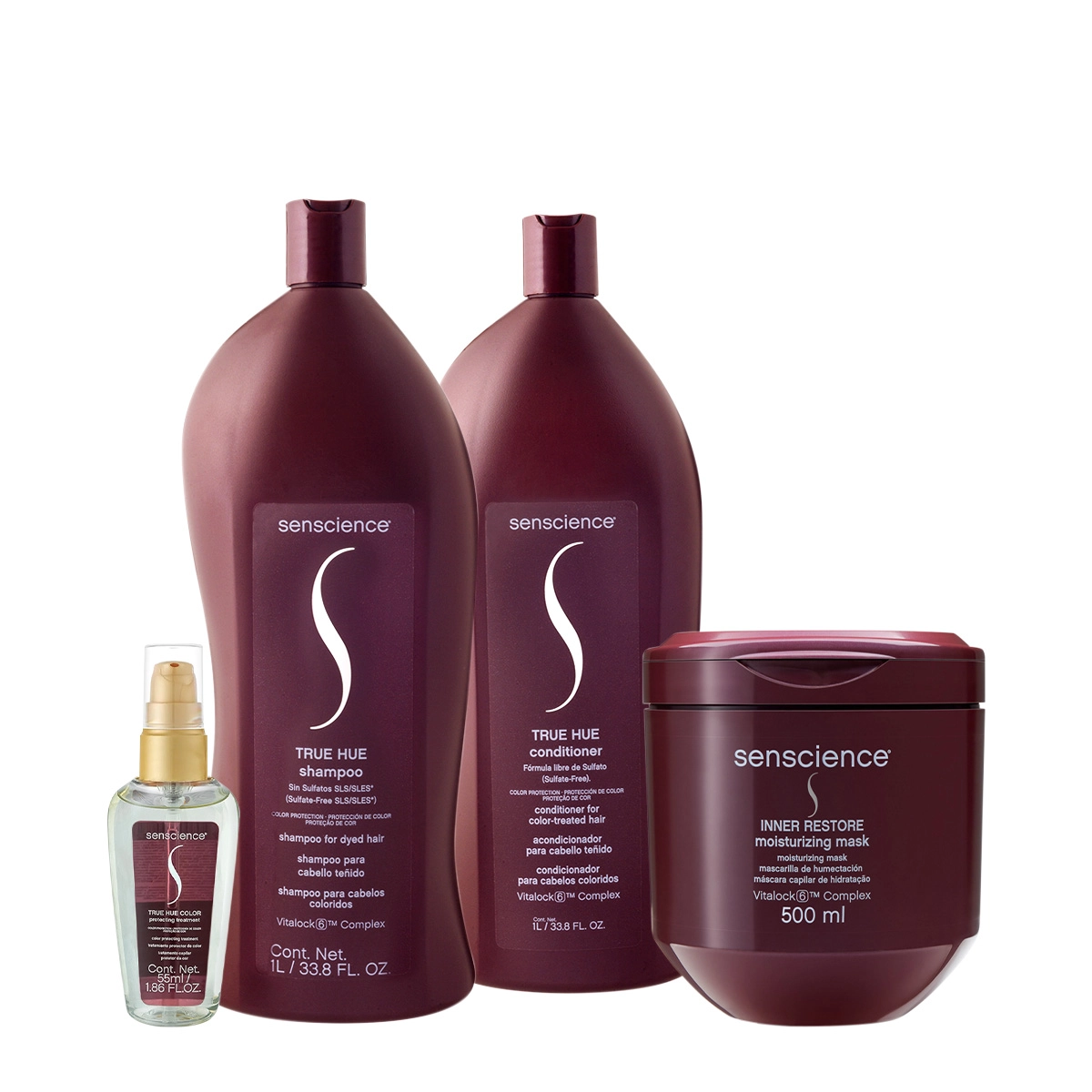 Kit Senscience True Hue Inner Restore Shampoo 1L Condicionador 1L Máscara 500ml Óleo 55ml