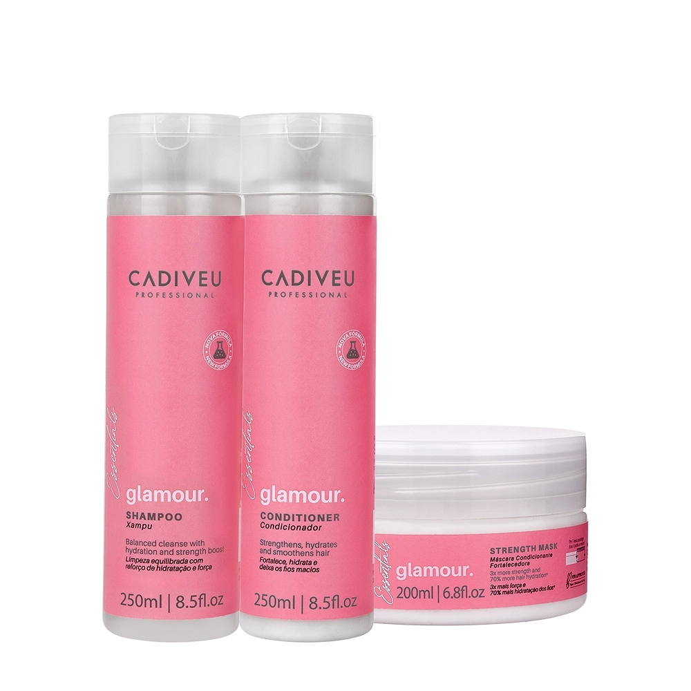 Kit Cadiveu Profissional Essentials Glamour Shampoo Condicionador E Máscara (3 Produtos)