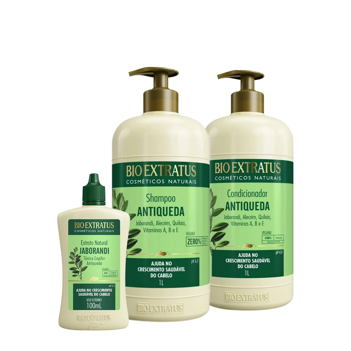 Kit Bio Extratus Jaborandi Antiqueda Shampoo Litro Condicionador E Tônico (3 Produtos)