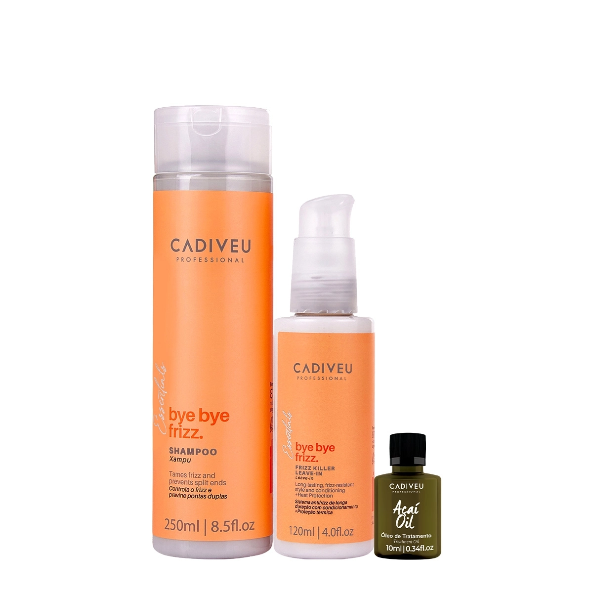 Kit Cadiveu Professional Bye Bye Frizz Shampoo Leave-in E Açaí Oil (3 Produtos)