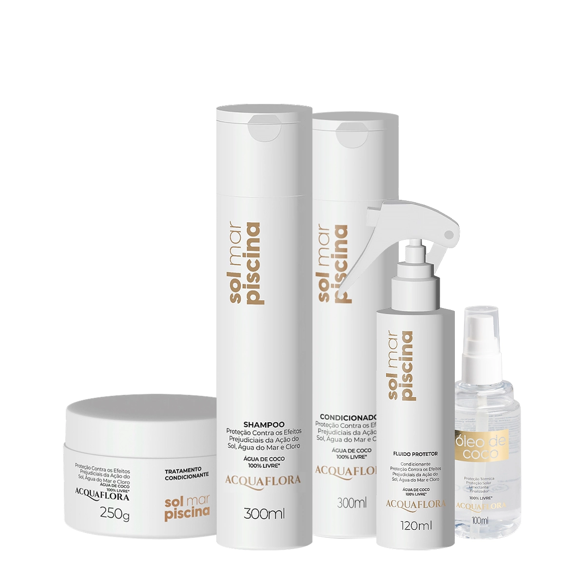 Produto Kit_Acquaflora_Sol_Mar_e_Piscina_Shampoo_Condicionador_Mascara_Leavein_Oil_Evas_1