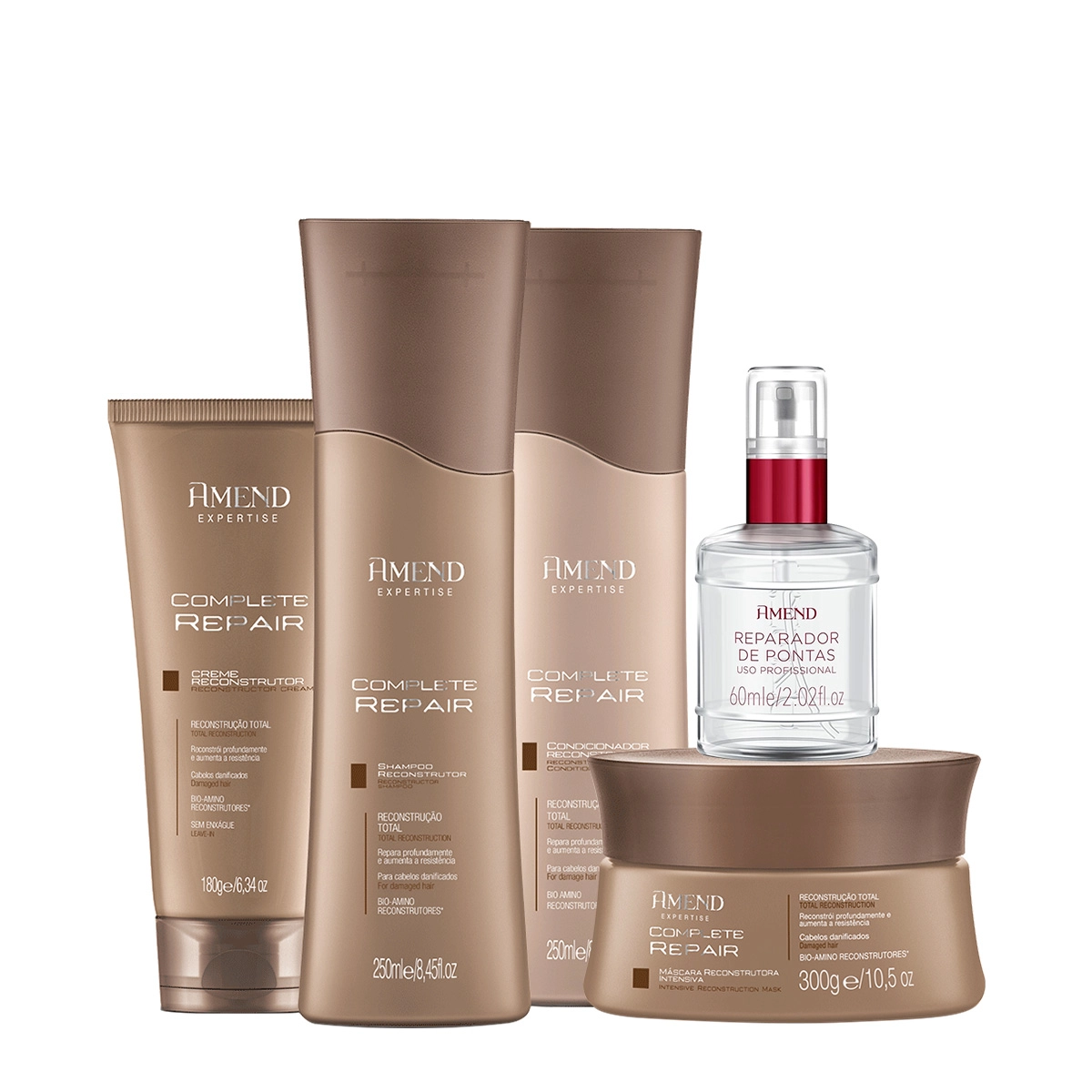 Produto Kit_Amend_Complete_Repair_Reconstrutor_Shampoo_Condicionador_Mascara_Leave-in_Oleo_Evas_1